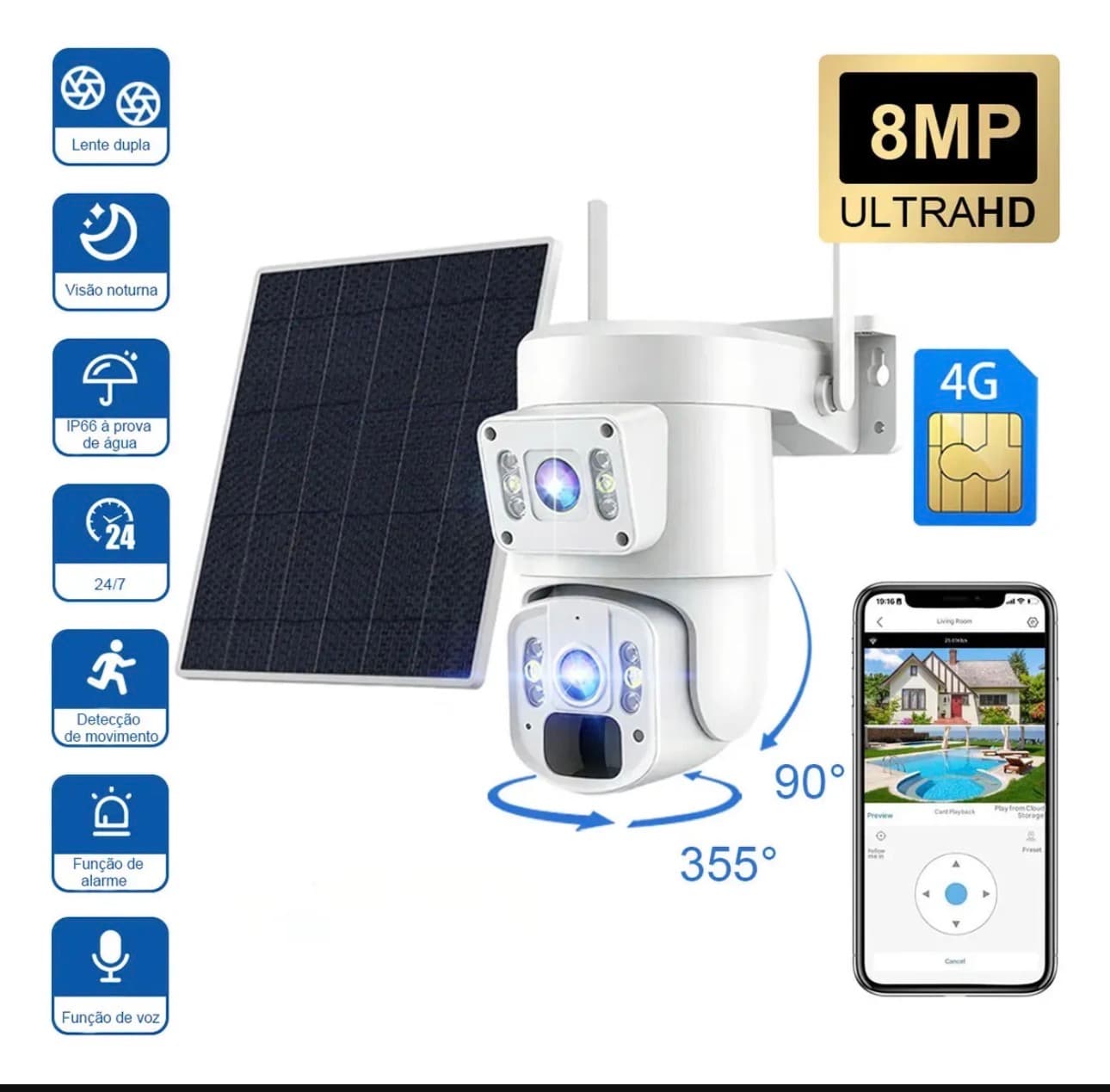 Cámara Solar 4G PTZ 8MP Doble Lente - Exterior IP66 con Batería 14000mAh